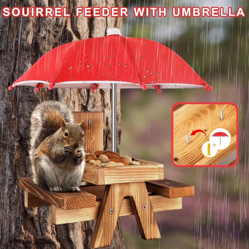 Gnodry Gnodary Squirrel Feeder with Umbrella, Squirrel Feeders for Outside, Squirrel Picnic Table Feeder - Chipmunk Feeder Hold Corn, Corn Cob, Peanuts (Bright-Red) - Image 4